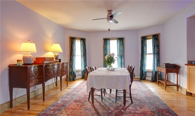 51 Sherrill St Unit 1, Geneva-City, NY 14456 - dining space with a ceiling fan, wood finished floors, baseboards, and baseboard heating