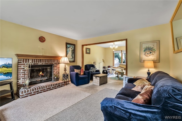 25 5th Ave, Amherst, NY 14221 - carpeted living area featuring a chandelier and a brick fireplace