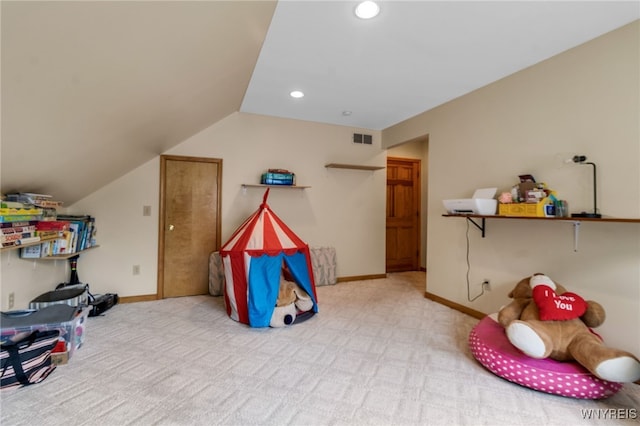 25 5th Ave, Amherst, NY 14221 - playroom featuring carpet, lofted ceiling, baseboards, and recessed lighting