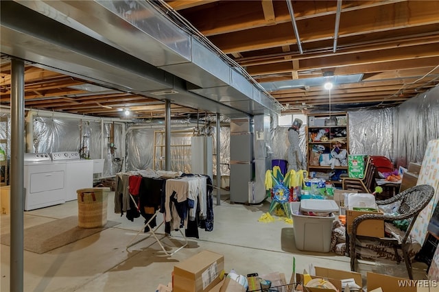 25 5th Ave, Amherst, NY 14221 - unfinished below grade area featuring washer and clothes dryer, heating unit, and water heater