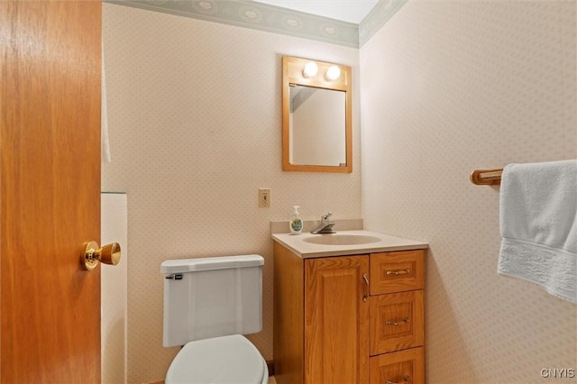 112 Elmcrest Cir, Salina, NY 13090 - half bath with vanity, toilet, and wallpapered walls