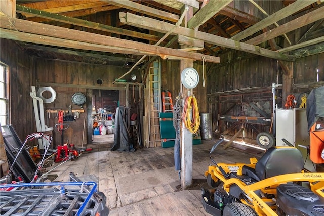 141 W Pearl St, Arcadia, NY 14513 - garage featuring wooden walls