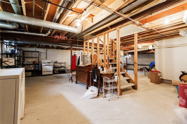 281 Burley Rd, Rochester, NY 14612 - unfinished basement featuring washer / dryer and stairway