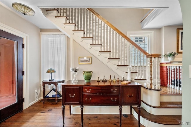 55 E 5th St, Oswego-City, NY 13126 - bar with wood finished floors, stairs, and baseboards