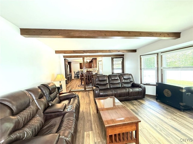 4936 Look Kinney Cir, Clay, NY 13088 - living room featuring light wood finished floors and beam ceiling