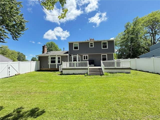 4936 Look Kinney Cir, Clay, NY 13088 - rear view of house featuring a deck, a chimney, and a gate