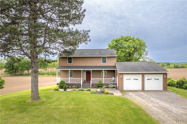 2220 W Genesee Tpke, Camillus, NY 13031 - view of front facade featuring driveway, covered porch, an attached garage, and a front yard