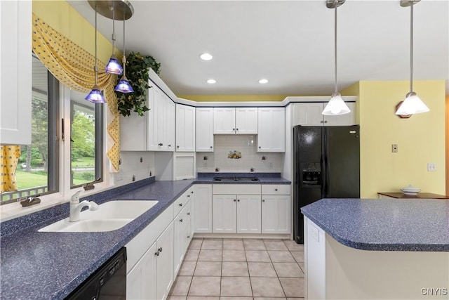 2220 W Genesee Tpke, Camillus, NY 13031 - kitchen featuring black appliances, a sink, dark countertops, white cabinets, and recessed lighting