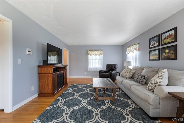 2220 W Genesee Tpke, Camillus, NY 13031 - living area featuring light wood-type flooring, baseboards, and a fireplace