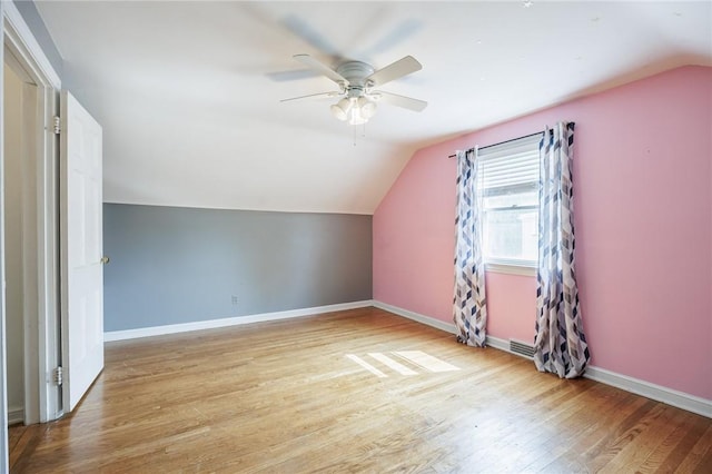 12 Queensboro Rd, Irondequoit, NY 14609 - additional living space featuring vaulted ceiling, a ceiling fan, wood finished floors, and baseboards
