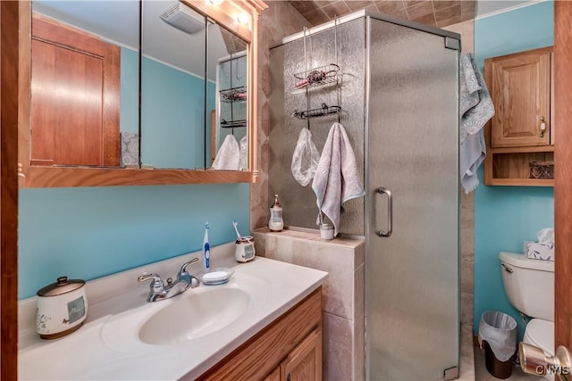 7632 E State St, Lowville, NY 13367 - full bathroom featuring toilet, vanity, and a stall shower