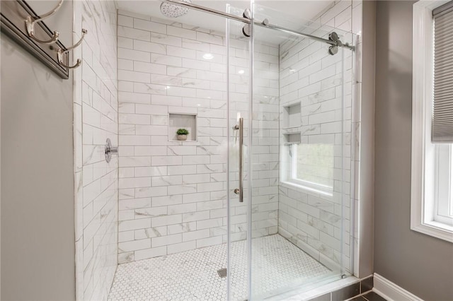 74 Broadmoor Trl, Perinton, NY 14450 - bathroom with a shower stall and baseboards