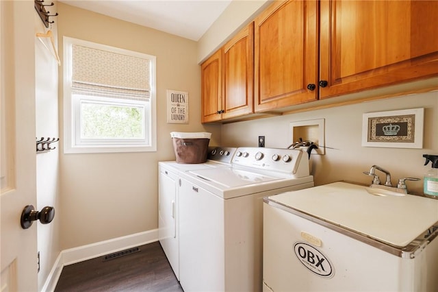 74 Broadmoor Trl, Perinton, NY 14450 - laundry room featuring washer and clothes dryer, cabinet space, dark wood finished floors, and baseboards