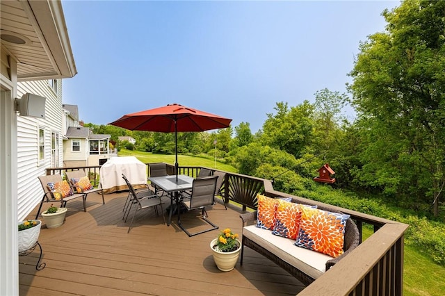 74 Broadmoor Trl, Perinton, NY 14450 - wooden terrace featuring outdoor dining space and outdoor lounge area