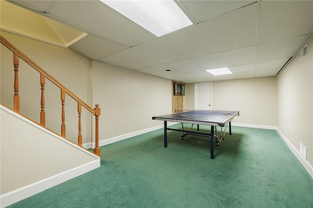 74 Broadmoor Trl, Perinton, NY 14450 - game room featuring carpet, baseboards, and a drop ceiling