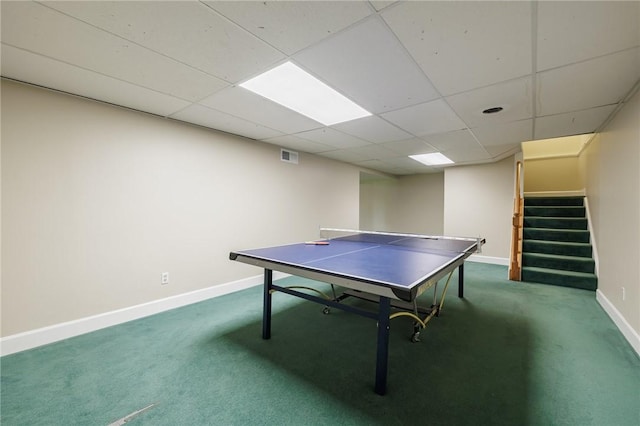 74 Broadmoor Trl, Perinton, NY 14450 - game room with carpet flooring, baseboards, and a paneled ceiling