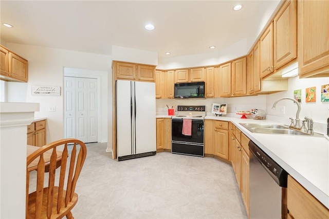 3 Legacy Oak Trl, Henrietta, NY 14534 - kitchen with freestanding refrigerator, electric range, dishwasher, black microwave, and a sink