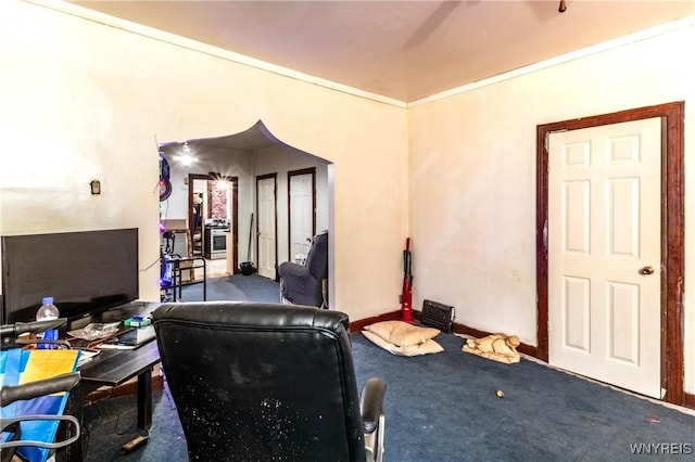 110 10th St, Buffalo, NY 14201 - carpeted home office with ornamental molding