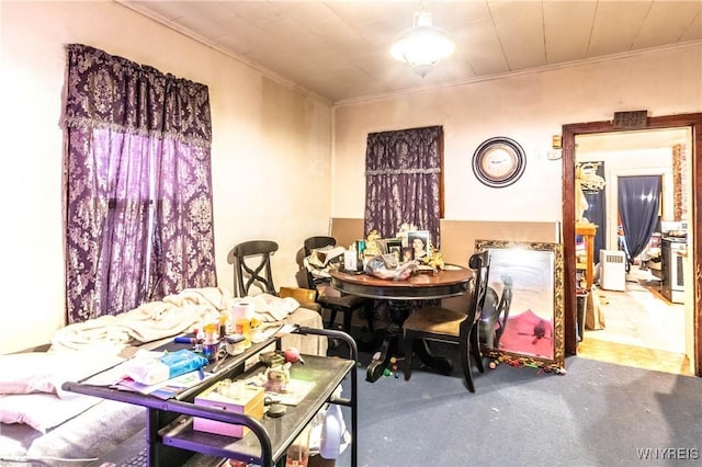 110 10th St, Buffalo, NY 14201 - carpeted dining room featuring ornamental molding