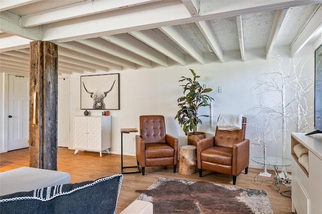 2309 Mcburney Rd, Phelps, NY 14432 - living area featuring beam ceiling and light wood finished floors