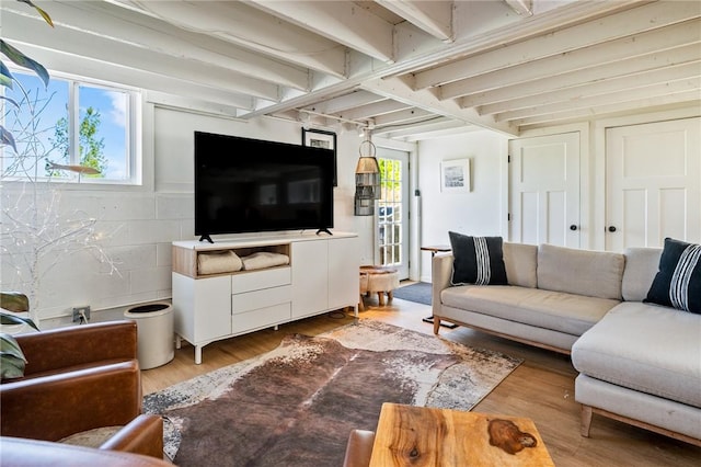 2309 Mcburney Rd, Phelps, NY 14432 - living room with wood finished floors and beam ceiling