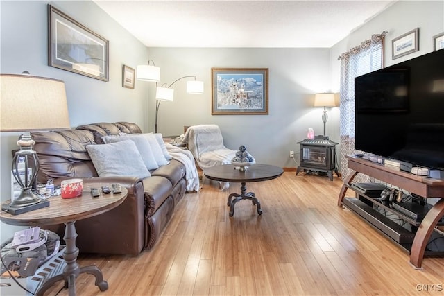 1 Carol Dr, Adams, NY 13605 - living room featuring a wood stove and wood finished floors