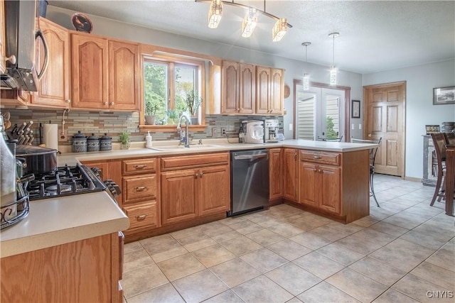 1 Carol Dr, Adams, NY 13605 - kitchen with appliances with stainless steel finishes, a peninsula, tasteful backsplash, light countertops, and light tile patterned floors