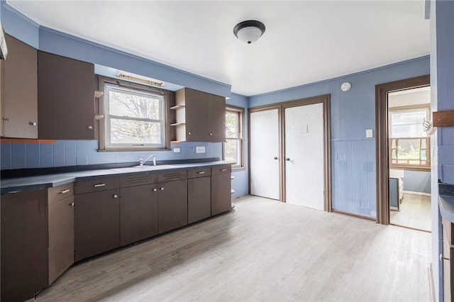 286 Kenwood Ave, Rochester, NY 14611 - kitchen with light wood finished floors, open shelves, a sink, and tasteful backsplash