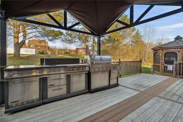 102 Trolley Line Rd, Hartwick, NY 13326 - wooden terrace with a gazebo and a sink