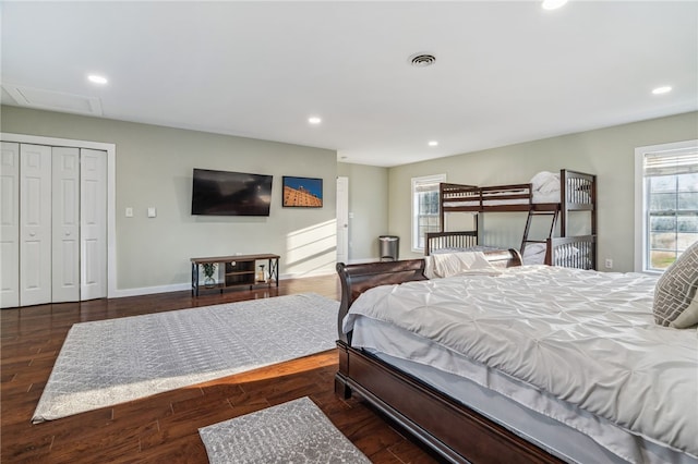 102 Trolley Line Rd, Hartwick, NY 13326 - bedroom featuring recessed lighting, wood finished floors, baseboards, and attic access