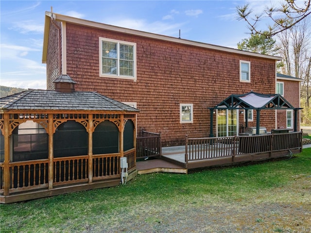 102 Trolley Line Rd, Hartwick, NY 13326 - rear view of house featuring a gazebo, a yard, and a deck
