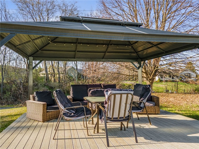 102 Trolley Line Rd, Hartwick, NY 13326 - wooden terrace with a gazebo and outdoor dining area