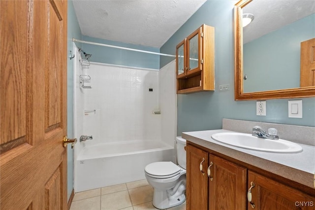 6669 Rottamore Rd, Stockbridge, NY 13409 - bathroom featuring toilet, vanity, shower / bath combo, a textured ceiling, and tile patterned floors