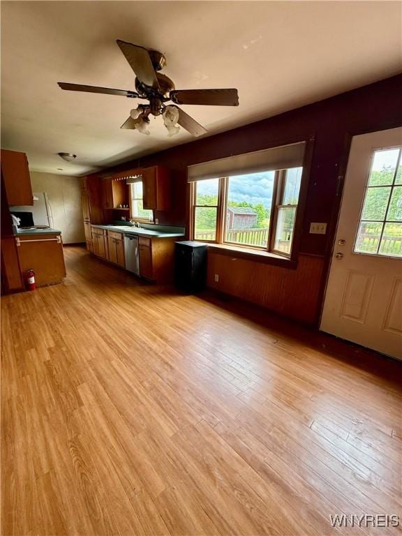 3394 Pike Rd, Alexander, NY 14020 - kitchen featuring dishwasher, light wood finished floors, and a ceiling fan