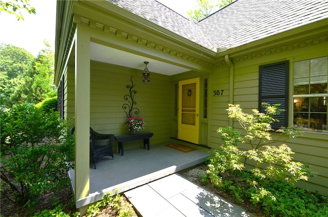 307 Allens Creek Rd, Brighton, NY 14618 - doorway to property with roof with shingles and a porch
