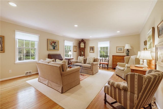 307 Allens Creek Rd, Brighton, NY 14618 - living area with light wood-style flooring, recessed lighting, baseboards, and ornamental molding