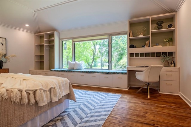2717 Clover St, Pittsford, NY 14534 - bedroom with ornamental molding, wood finished floors, a desk, and recessed lighting