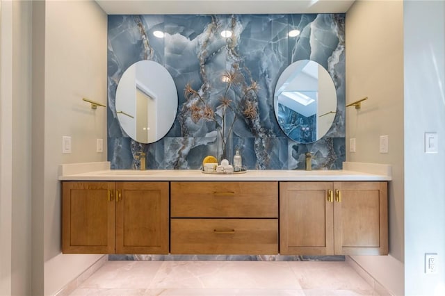2717 Clover St, Pittsford, NY 14534 - bathroom featuring double vanity and decorative backsplash