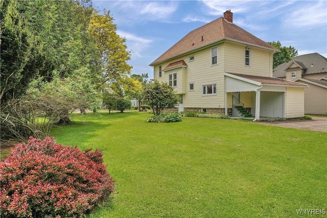 65 E Main St, Arcade, NY 14009 - back of property featuring a chimney and a lawn