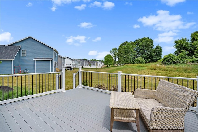 96 Chase Meadow Trl, Mendon, NY 14472 - deck with a yard, a residential view, and a detached garage