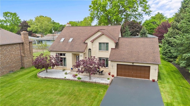 106 Shingle Landing Dr, Irondequoit, NY 14609 - view of front facade with driveway, roof with shingles, a front lawn, a garage, and brick siding