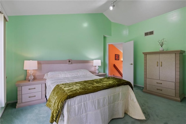 106 Shingle Landing Dr, Irondequoit, NY 14609 - bedroom featuring carpet, track lighting, baseboards, and high vaulted ceiling