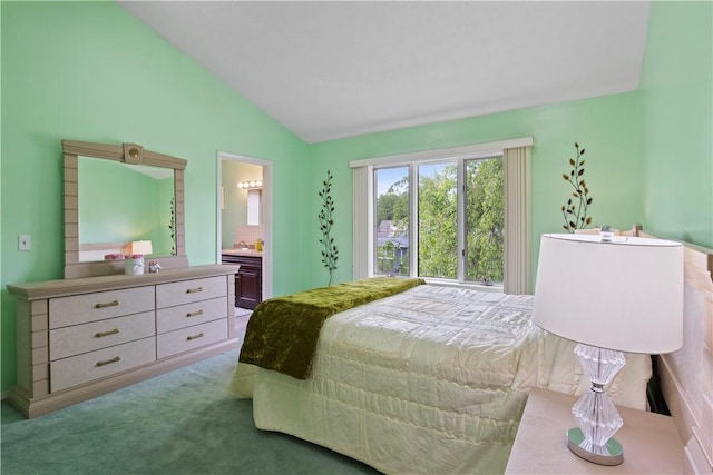 106 Shingle Landing Dr, Irondequoit, NY 14609 - carpeted bedroom featuring vaulted ceiling and connected bathroom