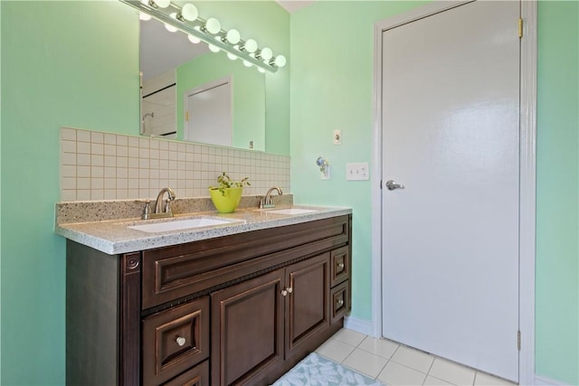 106 Shingle Landing Dr, Irondequoit, NY 14609 - full bath with double vanity, backsplash, and tile patterned floors