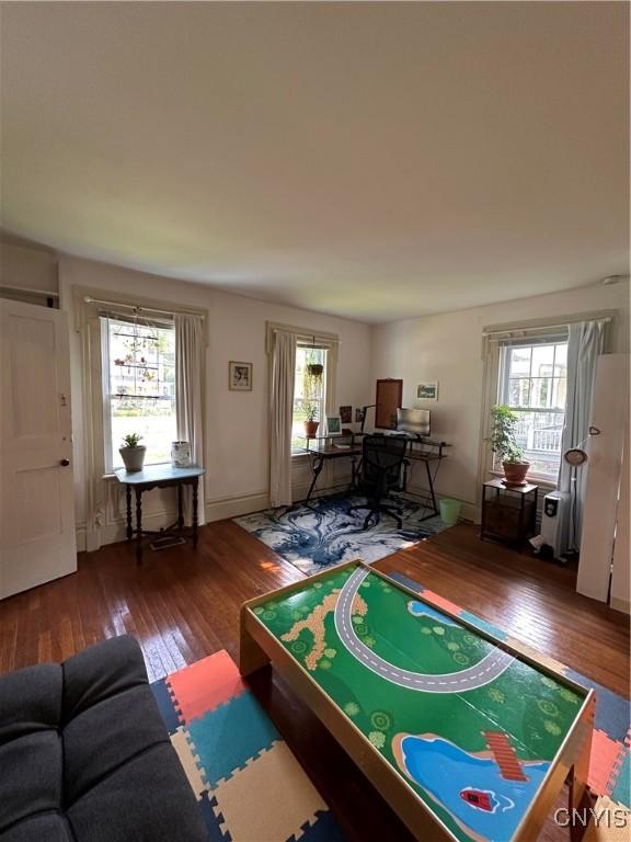 28 Payne St, Hamilton, NY 13346 - game room featuring hardwood / wood-style floors, plenty of natural light, and an office area