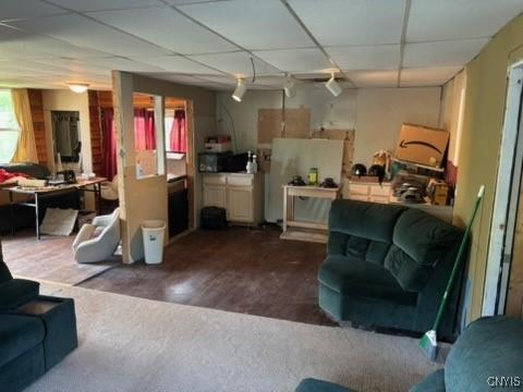 2334 State Route 49th Hwy, West Monroe, NY 13167 - living area with dark carpet and a drop ceiling