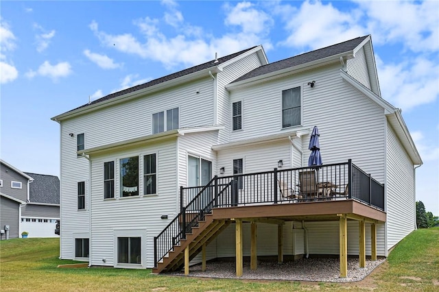 108 Chase Meadow Trl, Mendon, NY 14472 - back of property featuring stairs, a wooden deck, and a yard