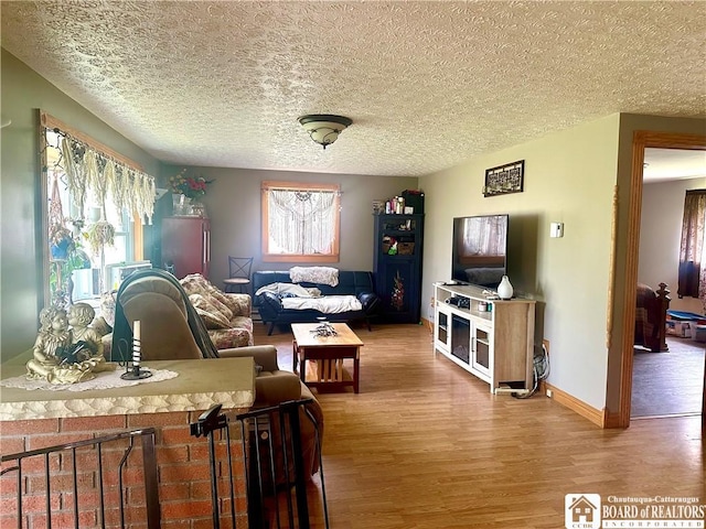 9983 Deer Creek Rd, Genesee, NY 14770 - living area with wood finished floors, a textured ceiling, and baseboards