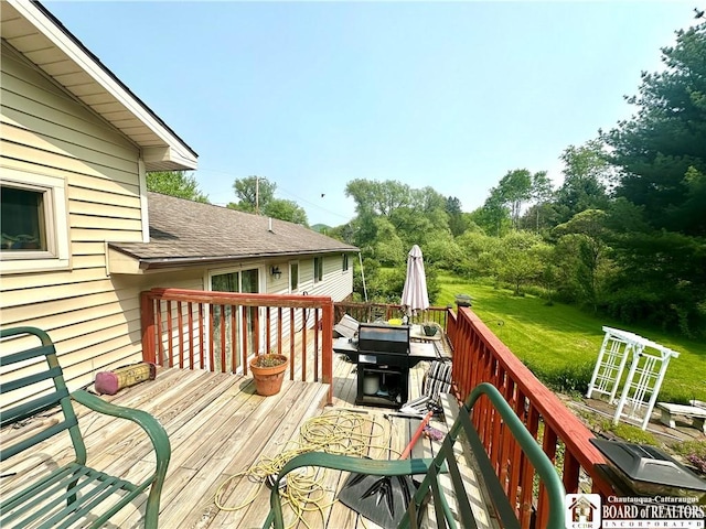 9983 Deer Creek Rd, Genesee, NY 14770 - wooden terrace featuring a yard