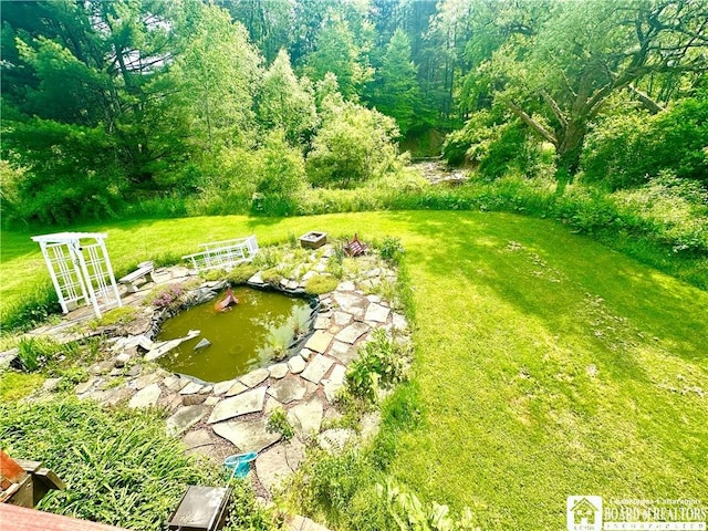 9983 Deer Creek Rd, Genesee, NY 14770 - view of green lawn featuring a garden pond